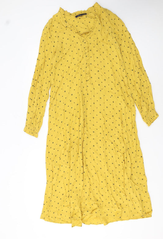 Marks and Spencer Women's Yellow A-Line Midi Dress Size S