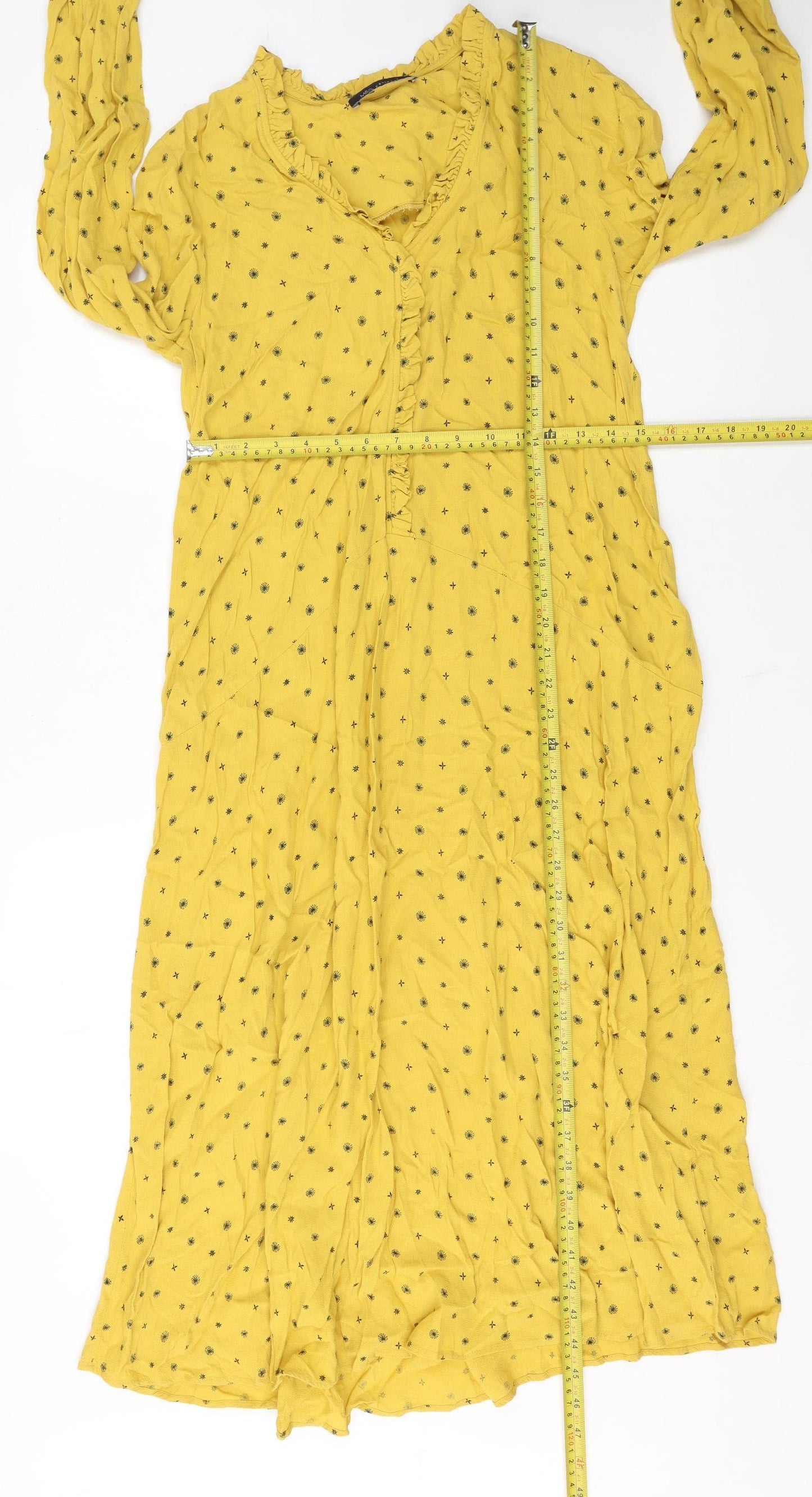 Marks and Spencer Women's Yellow A-Line Midi Dress Size S