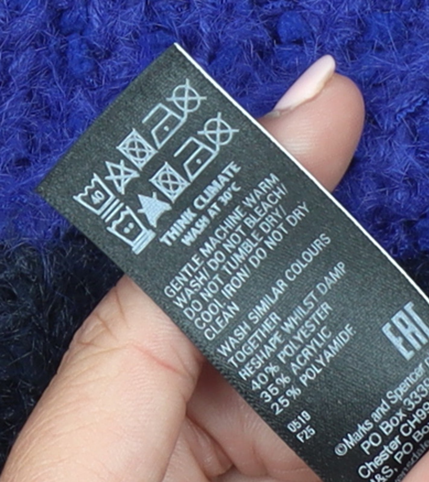 Marks and Spencer Women’s Blue Roll Neck Chunky Knit Jumper Size S