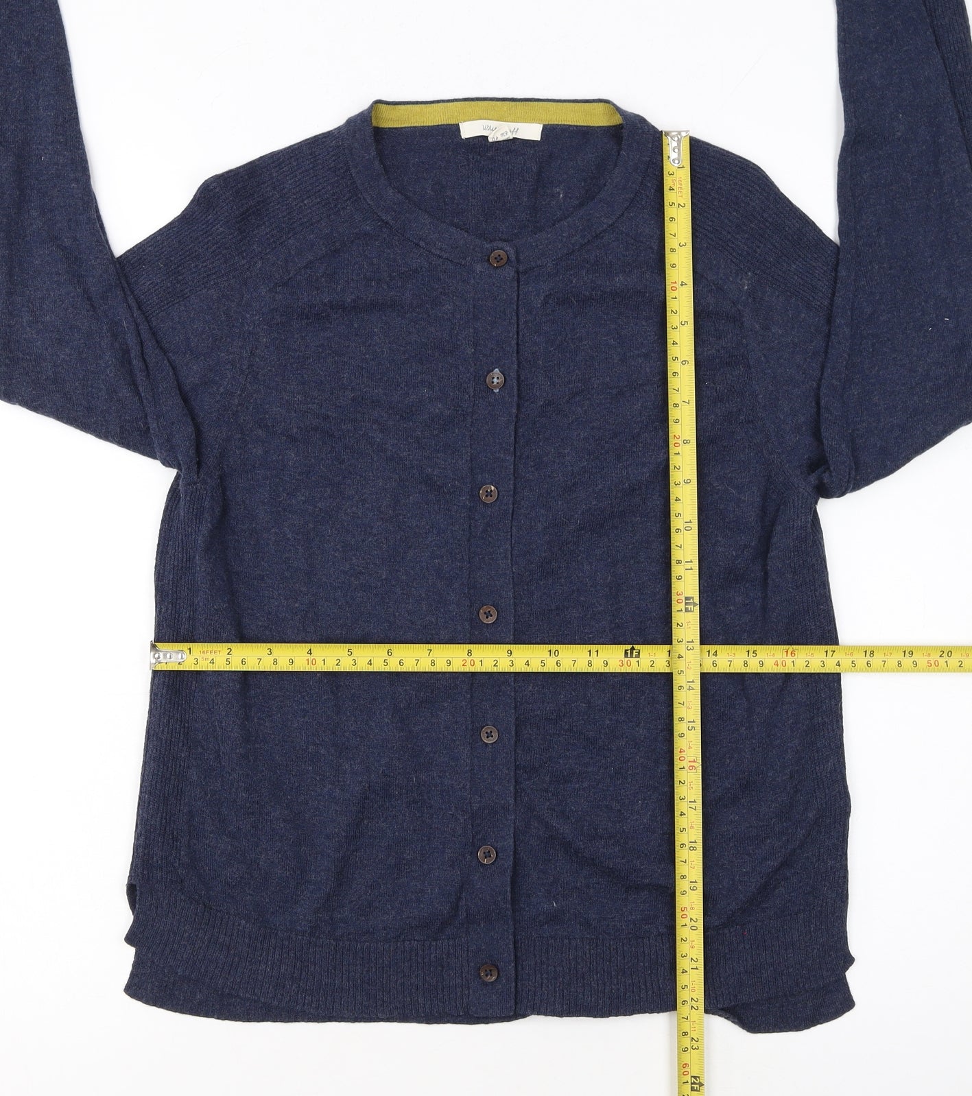 White Stuff Women's Blue Merino Wool Cotton Cardigan Size 12