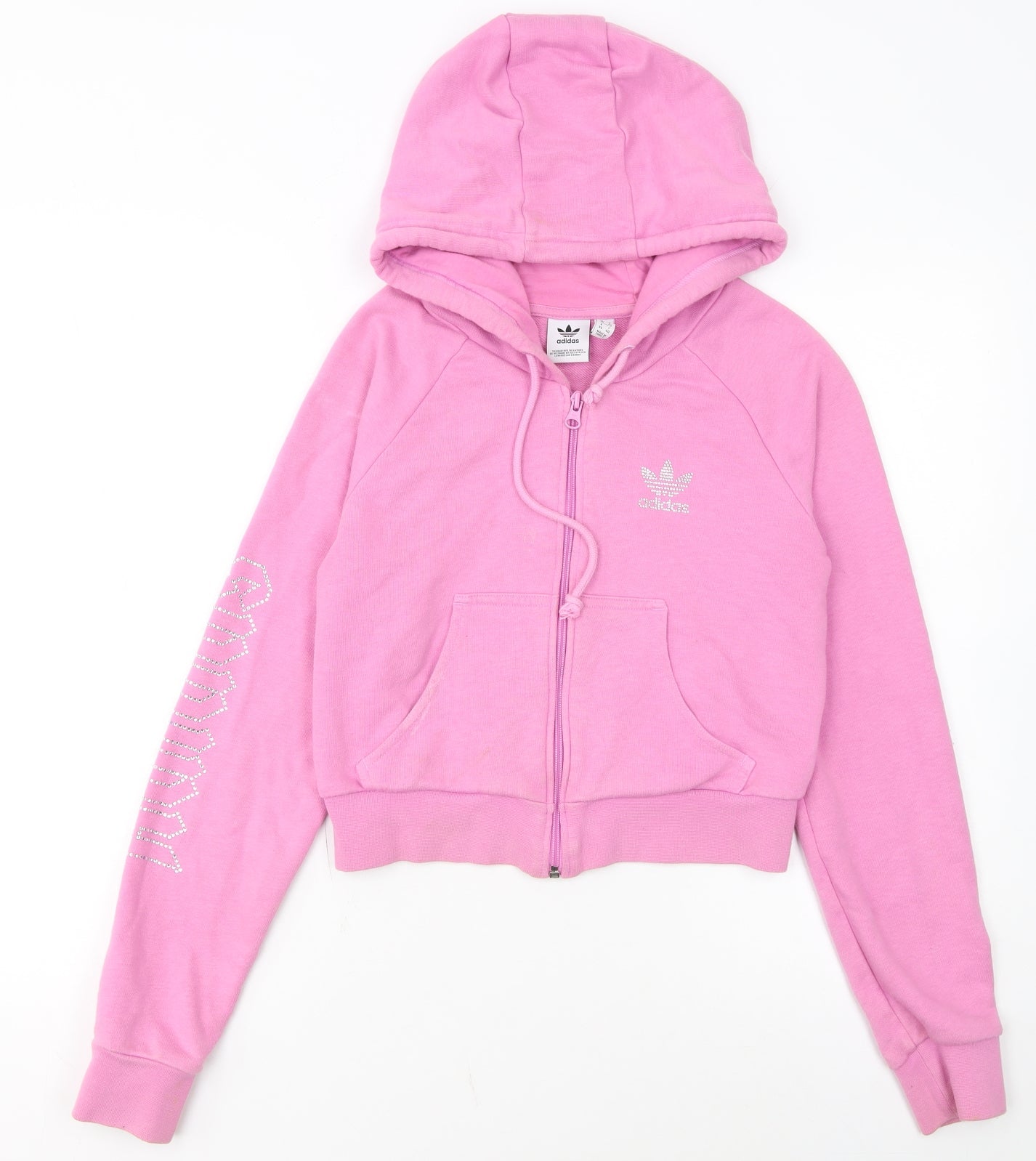 Adidas Women's Pink Full Zip Hoodie Size 8 Rhinestone Logo