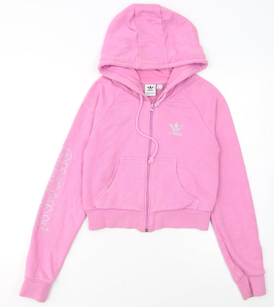 Adidas Women's Pink Full Zip Hoodie Size 8 Rhinestone Logo