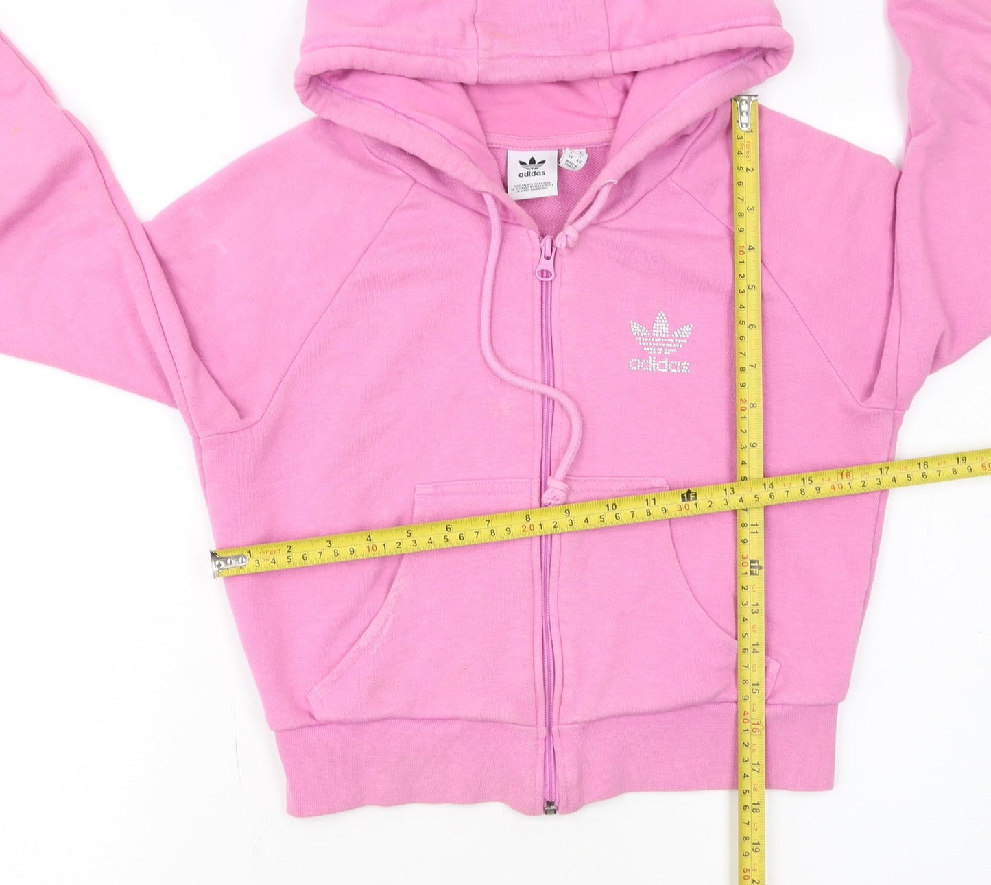 Adidas Women's Pink Full Zip Hoodie Size 8 Rhinestone Logo