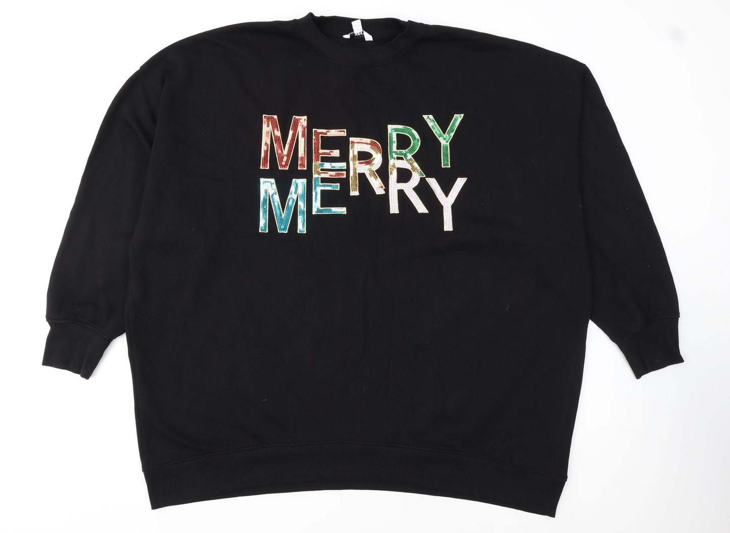 NEXT Women Black Sequin Merry Christmas Sweatshirt XXL