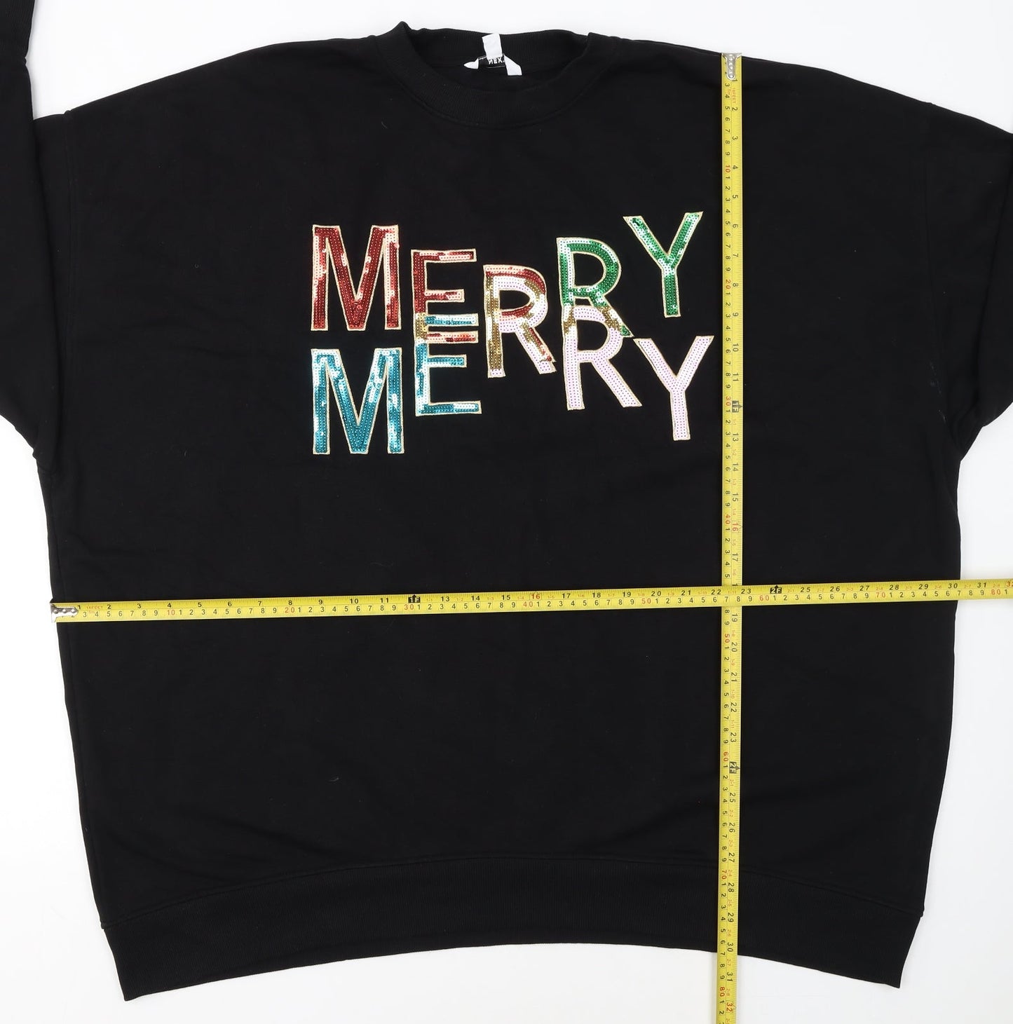 NEXT Women Black Sequin Merry Christmas Sweatshirt XXL