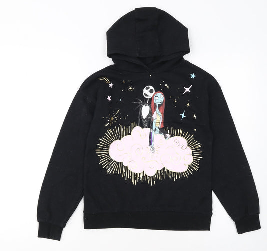 Disney at Primark Girls Black Hoodie 9-10 Years Pullover Graphic Fleece