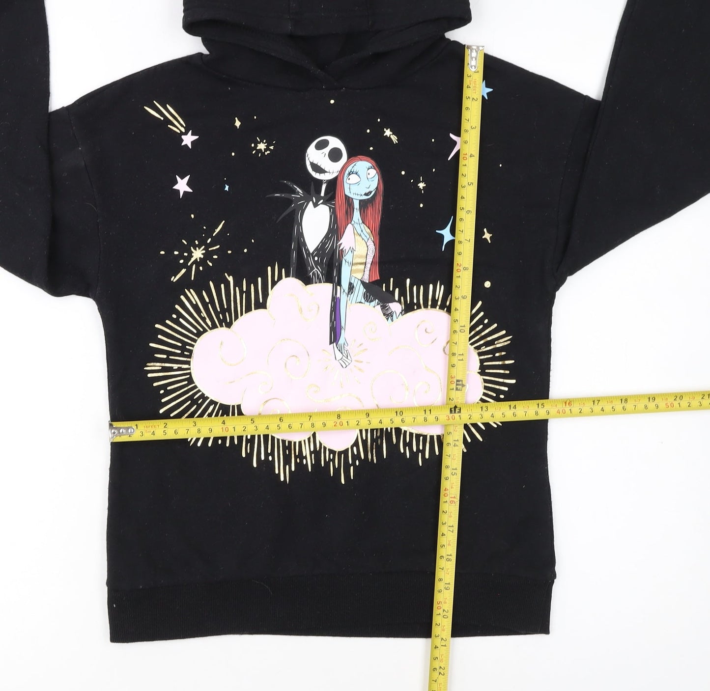 Disney at Primark Girls Black Hoodie 9-10 Years Pullover Graphic Fleece