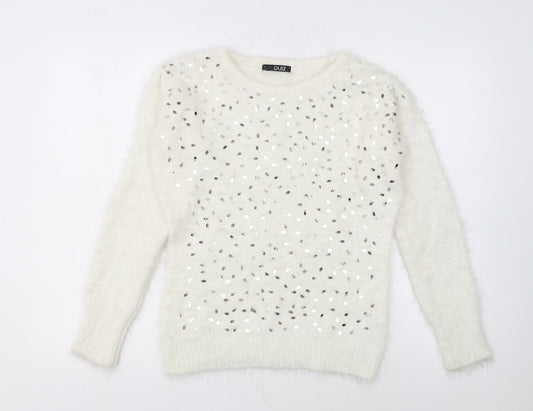 Quiz Womens Ivory Sequin Pullover Jumper Size S Long Sleeve Knit