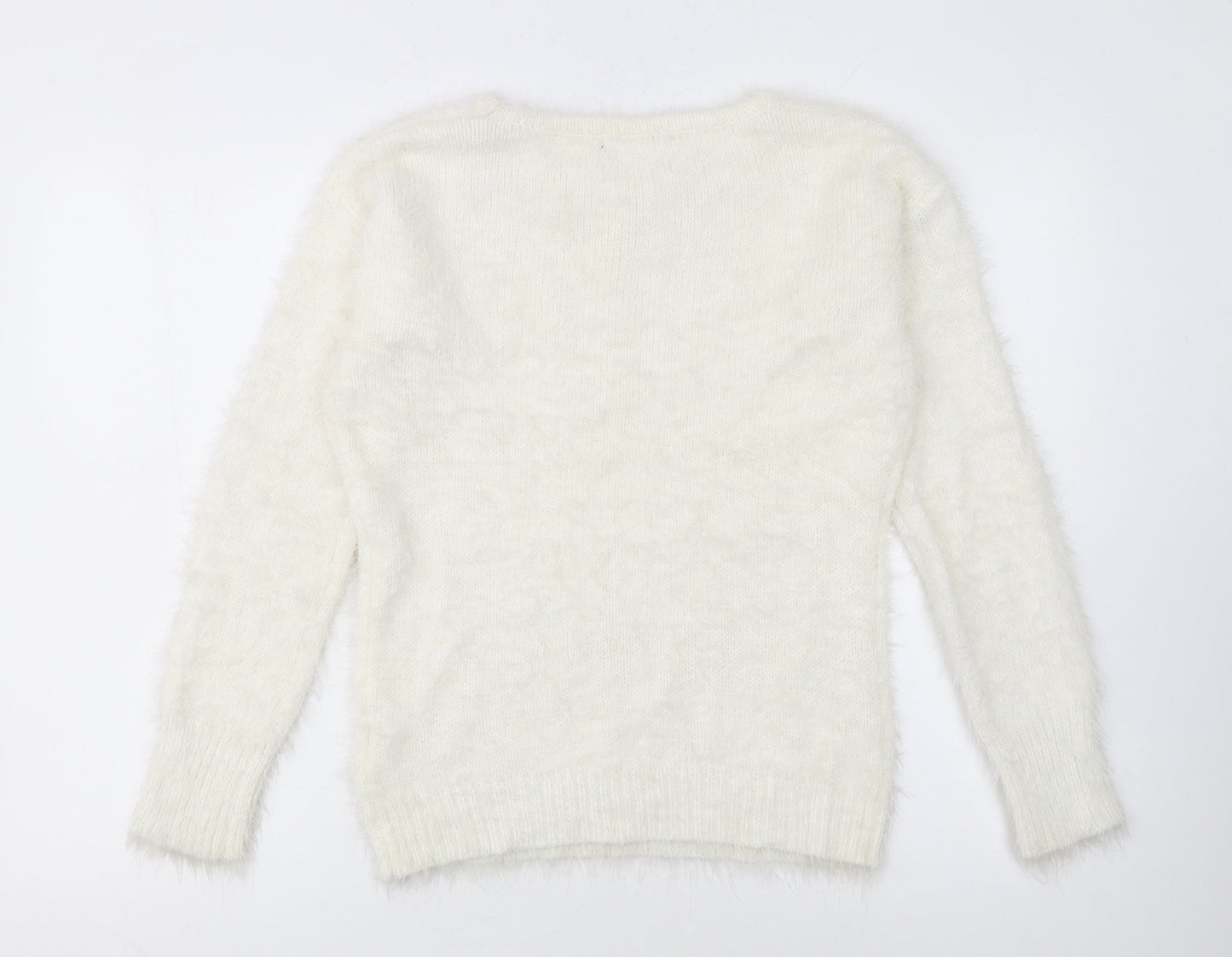 Quiz Womens Ivory Sequin Pullover Jumper Size S Long Sleeve Knit