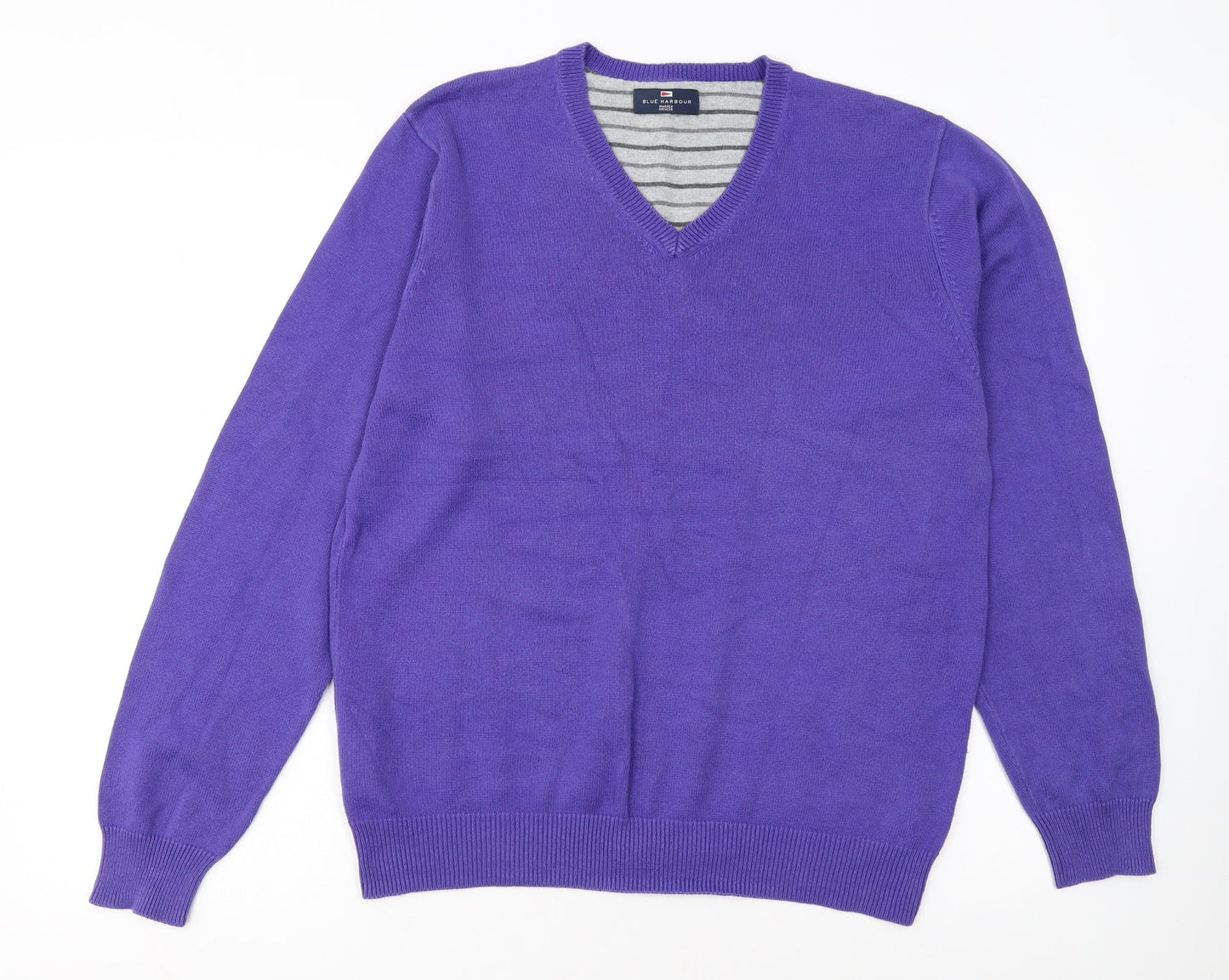 Marks and Spencer Men's Purple V-Neck Cotton Jumper Size M