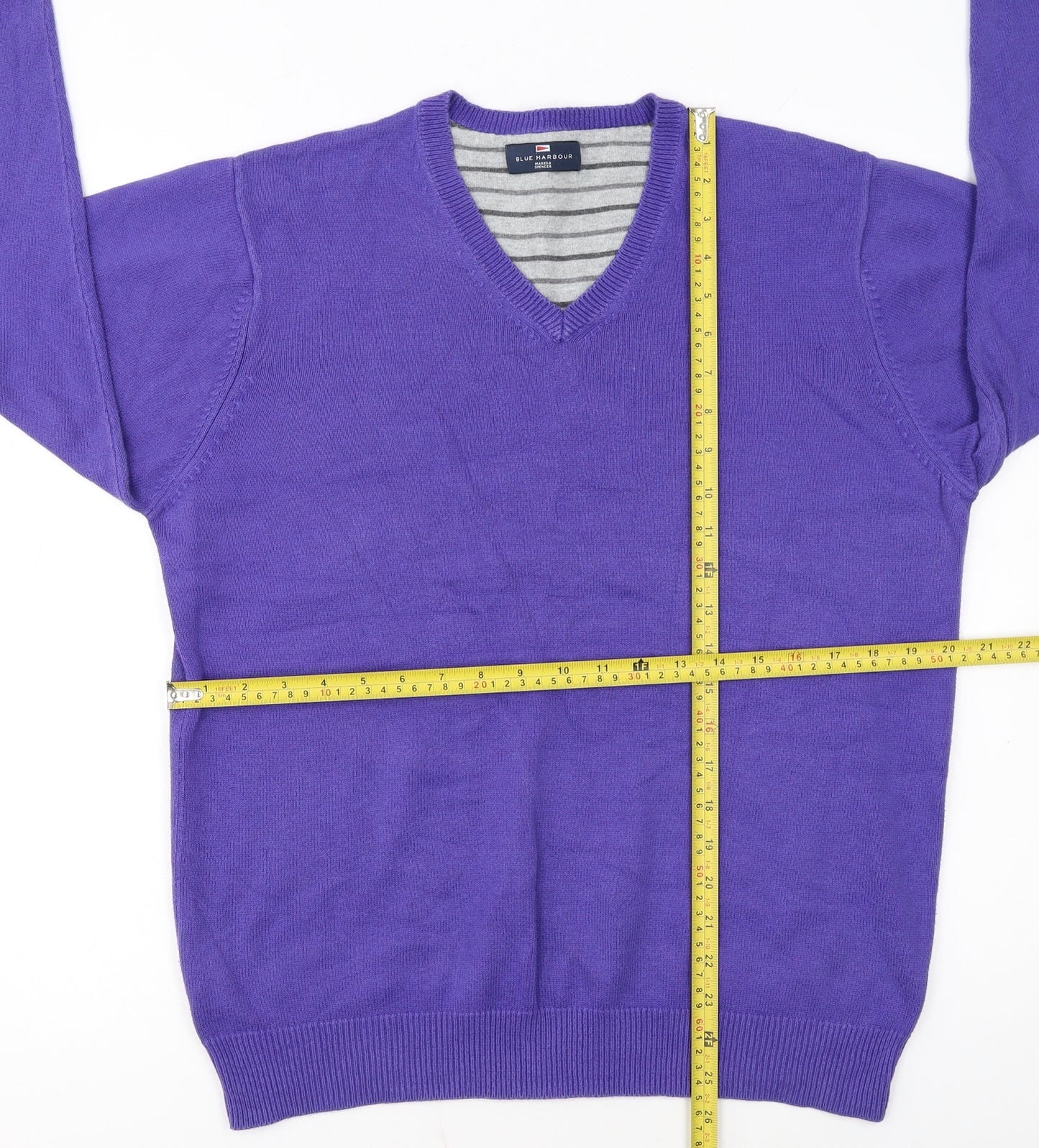 Marks and Spencer Men's Purple V-Neck Cotton Jumper Size M