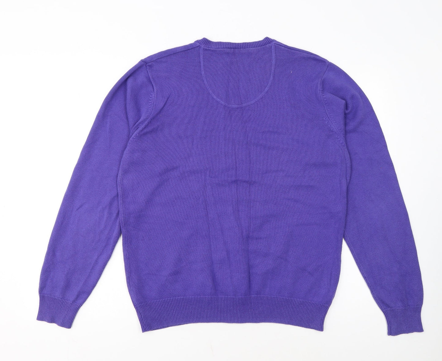 Marks and Spencer Men's Purple V-Neck Cotton Jumper Size M