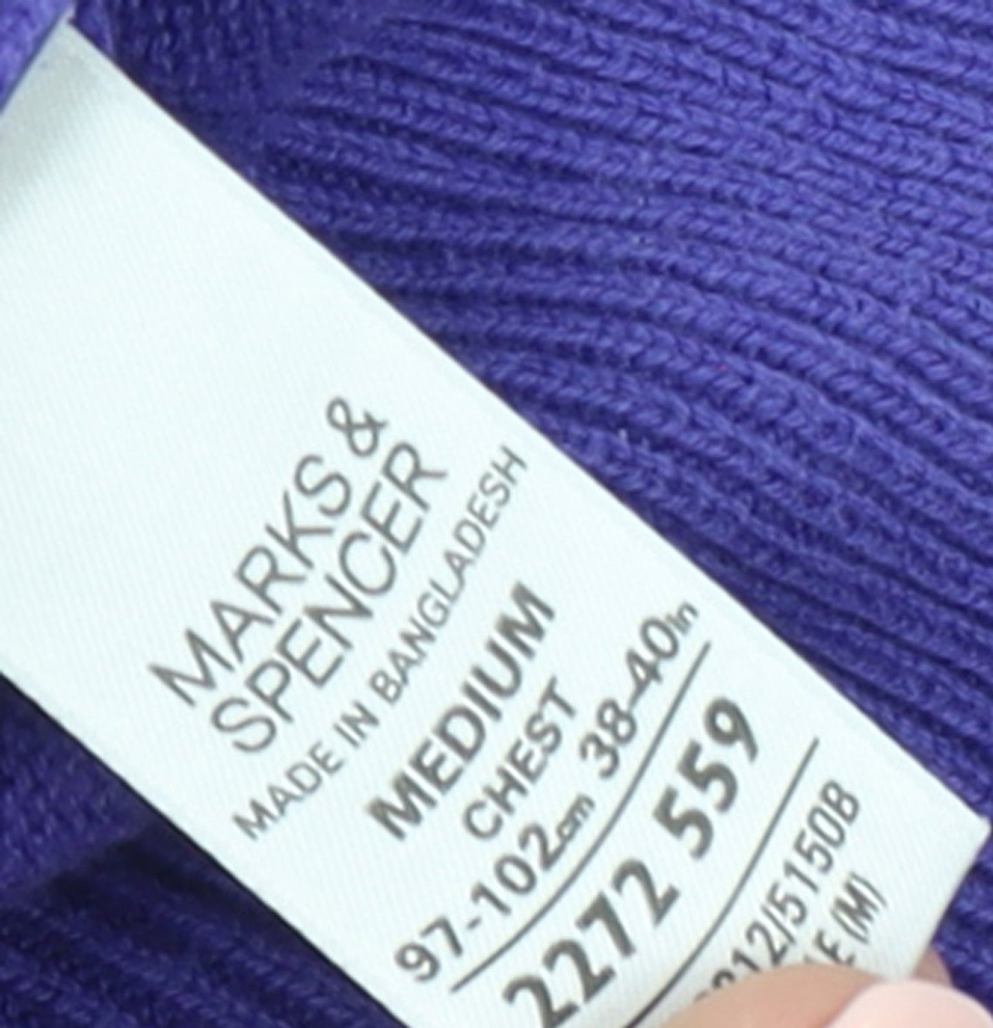 Marks and Spencer Men's Purple V-Neck Cotton Jumper Size M