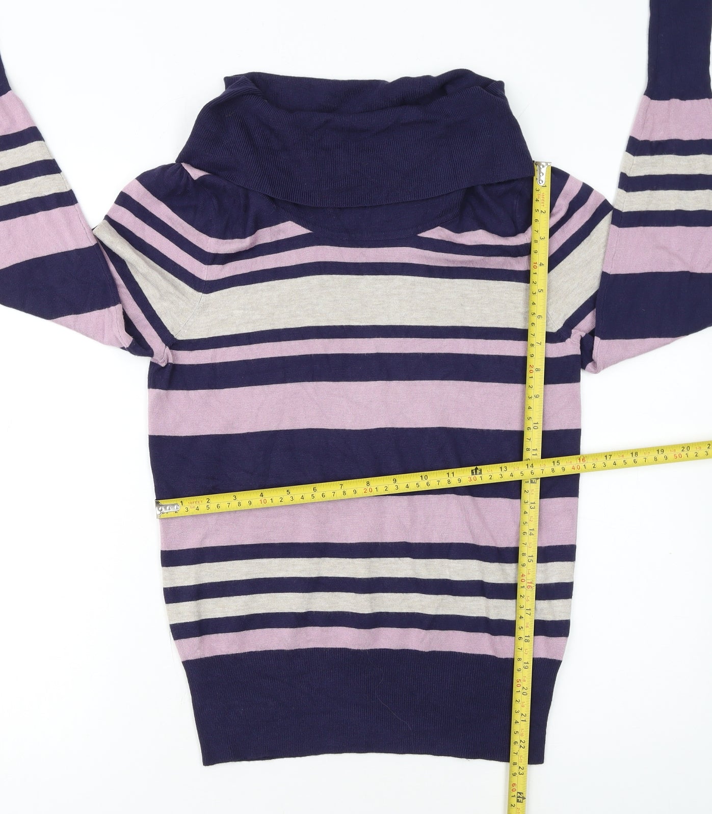 Marks and Spencer Womens Multicoloured Striped Cowl Neck Jumper Size 12