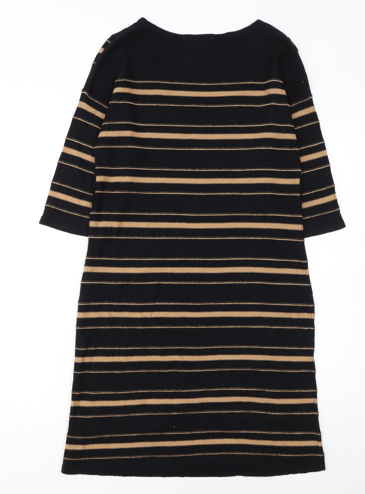 Monsoon Women Black Striped Shift Dress Size S 3/4 Sleeve Cotton