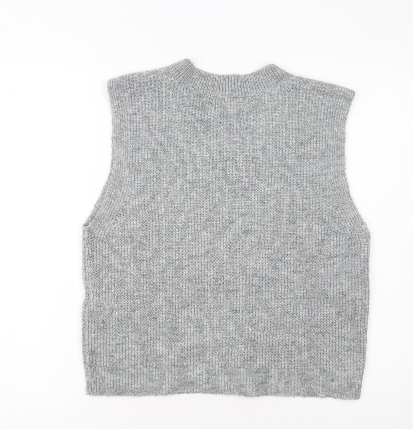 Pieces Women Grey Knit Sleeveless V-Neck Vest Jumper Size M