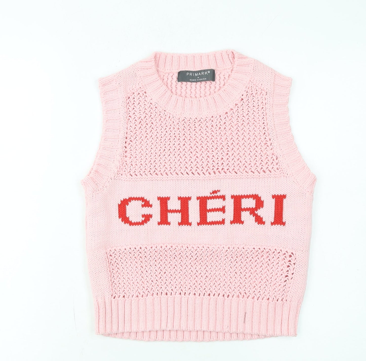 Primark Women Pink Knit Crew Neck Sleeveless Vest Jumper M