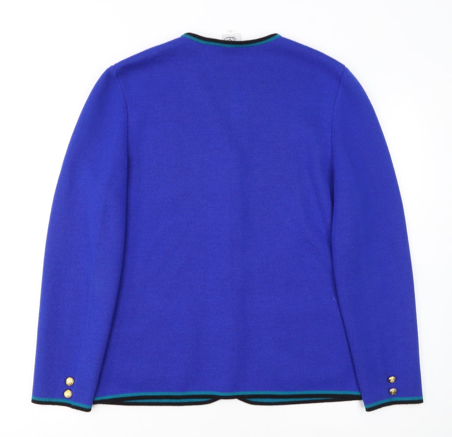 C&D Women’s Blue Wool Cardigan Size 12 V-Neck Geometric Classic Knit