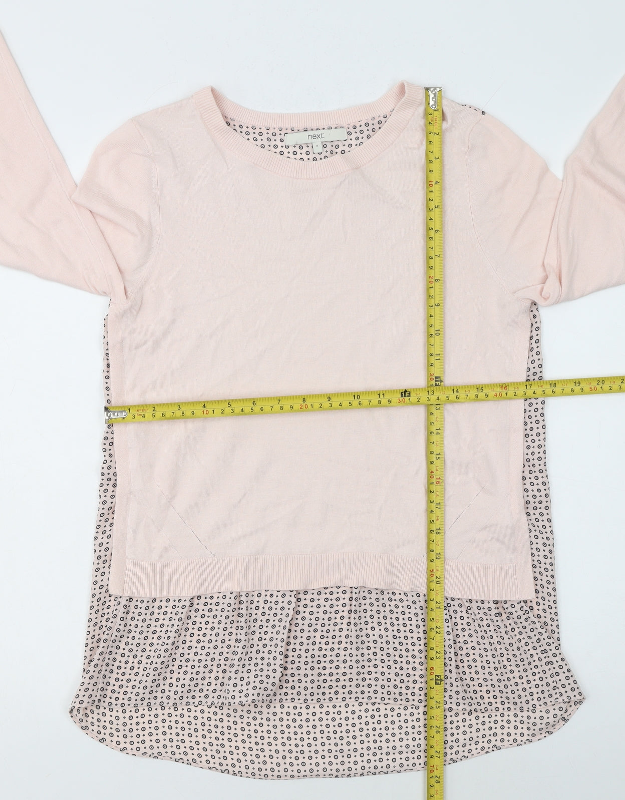 Next Women's Pink Crew Neck Long Sleeve Layered Pullover Jumper Size 8