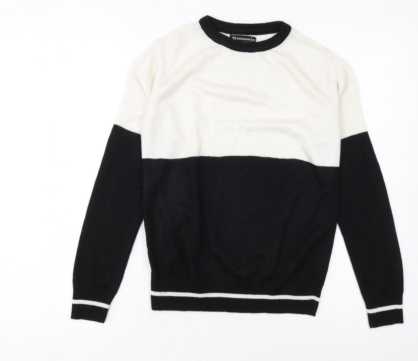 HERE & NOW Women's Black & White Colour Block Acrylic Jumper XS