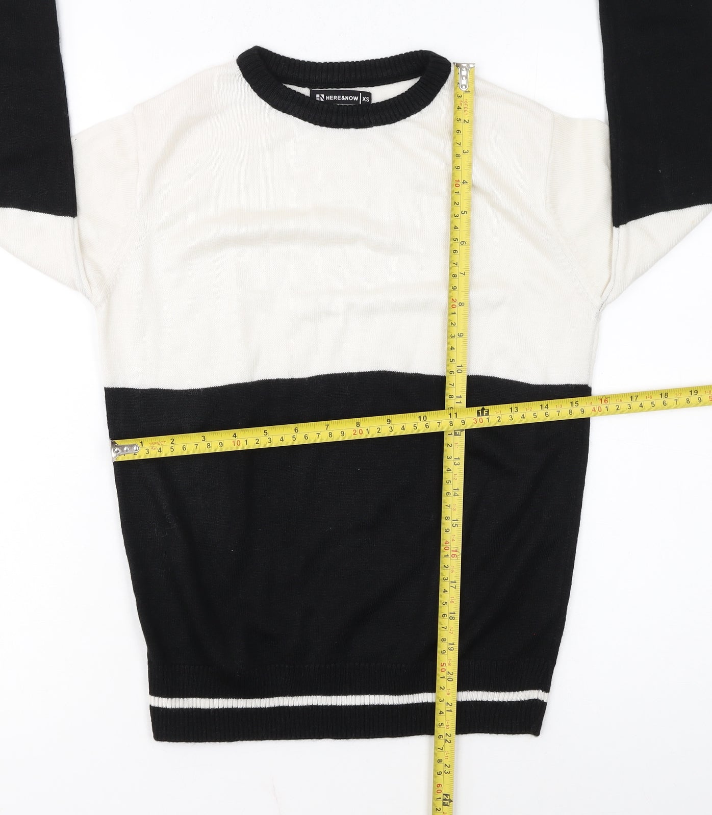 HERE & NOW Women's Black & White Colour Block Acrylic Jumper XS