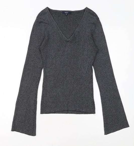 Debenhams Women Grey Size 10 V-Neck Knit Pullover Jumper