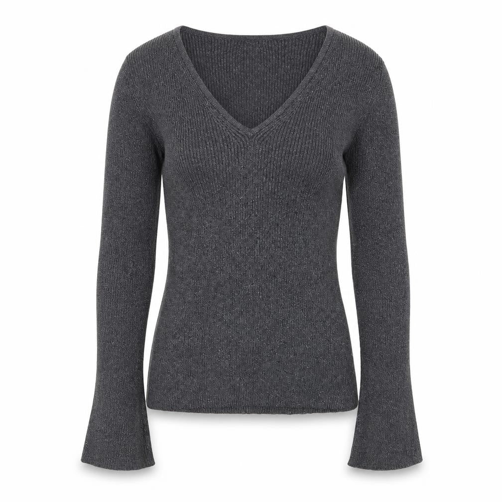 Debenhams Women Grey Size 10 V-Neck Knit Pullover Jumper