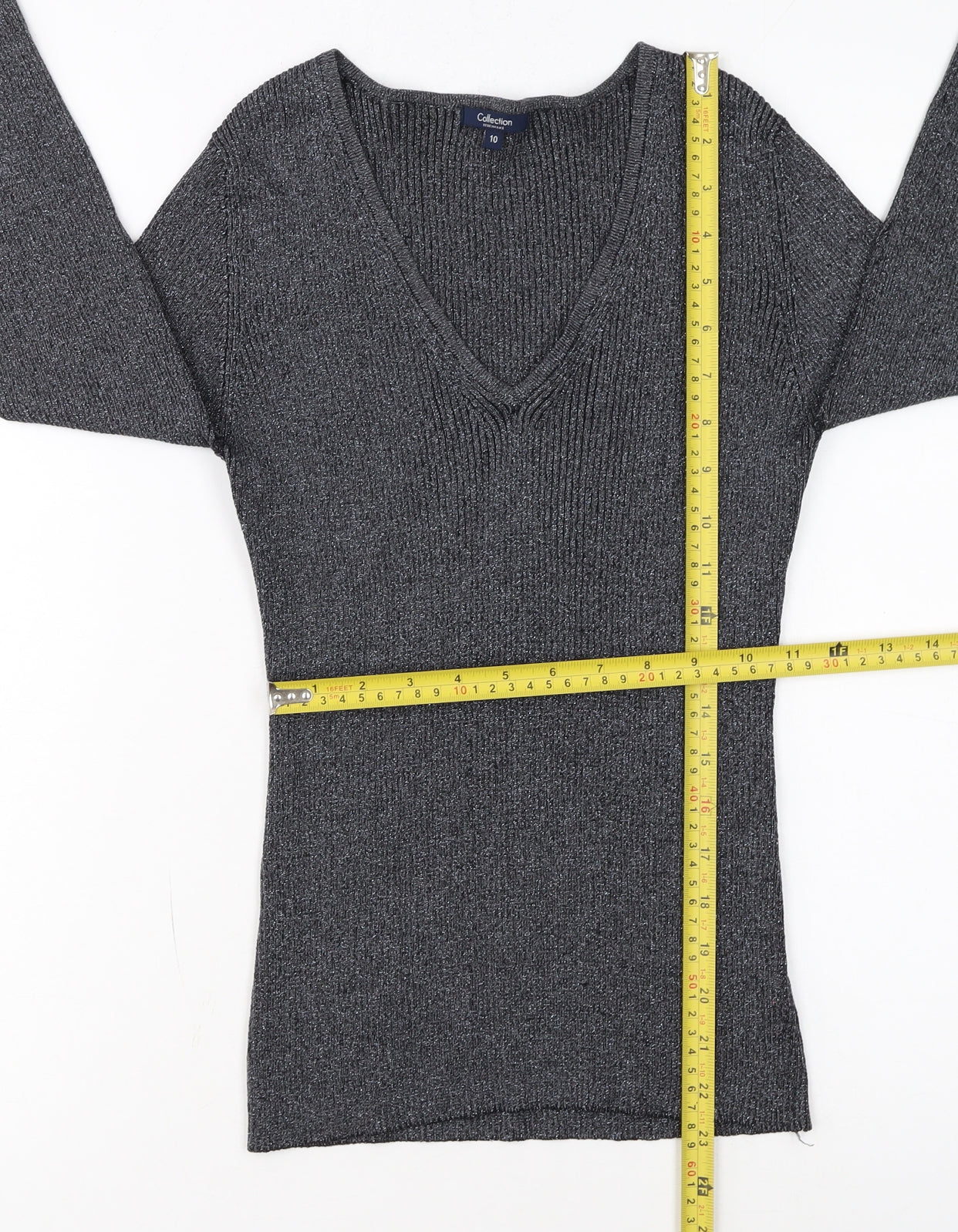 Debenhams Women Grey Size 10 V-Neck Knit Pullover Jumper