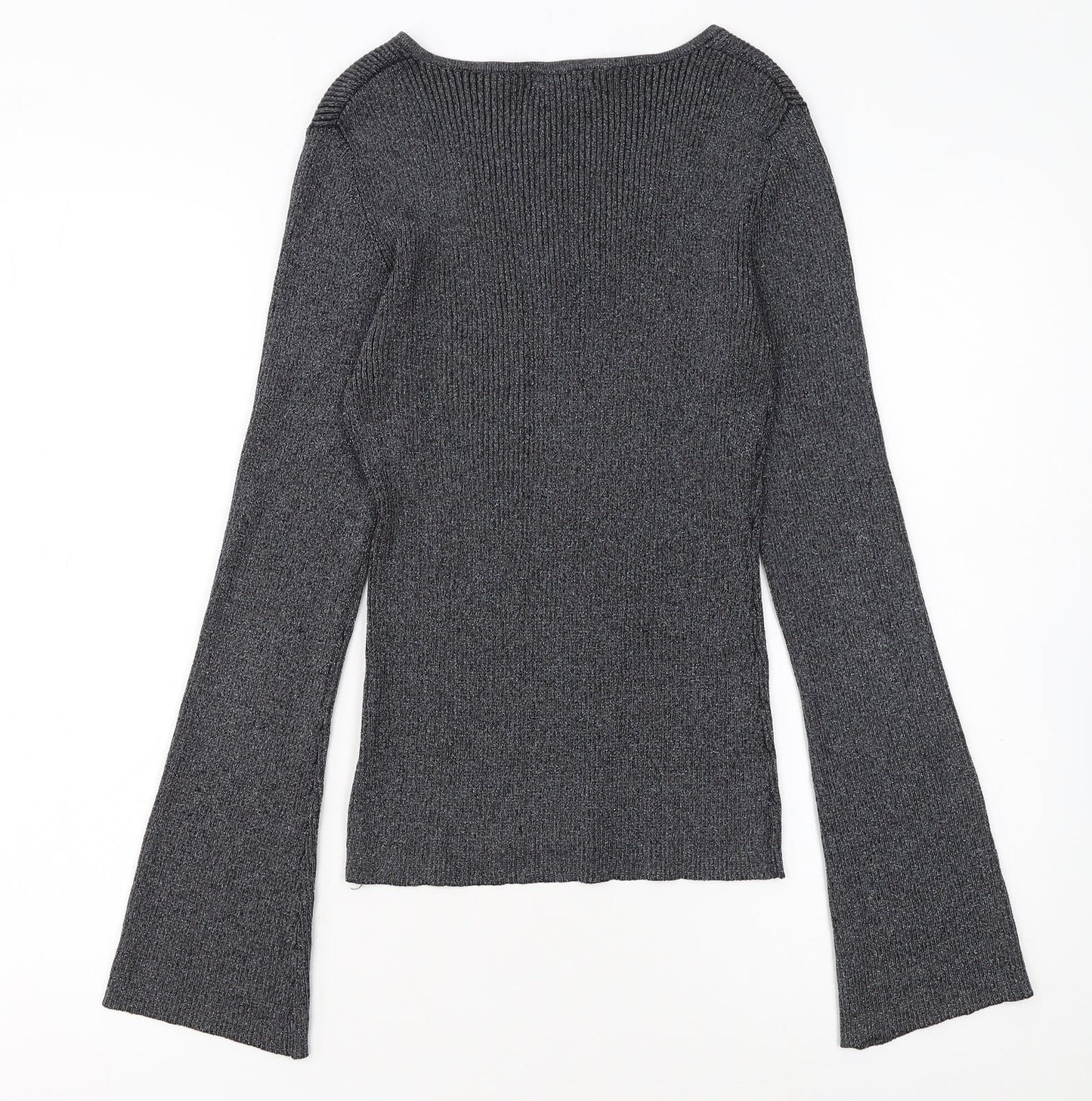 Debenhams Women Grey Size 10 V-Neck Knit Pullover Jumper