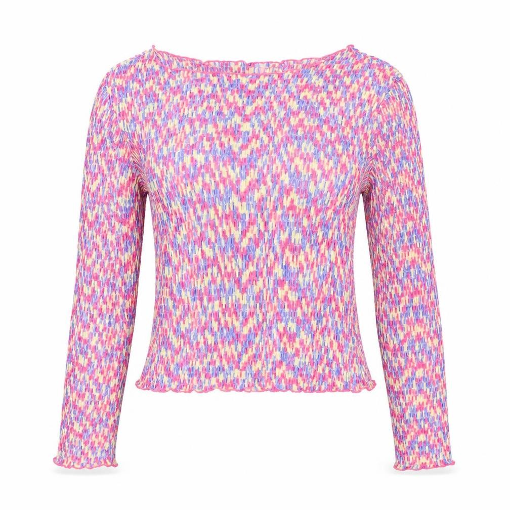 Pieces Womens Multicoloured Cropped Long Sleeve Slim Fit Blouse M
