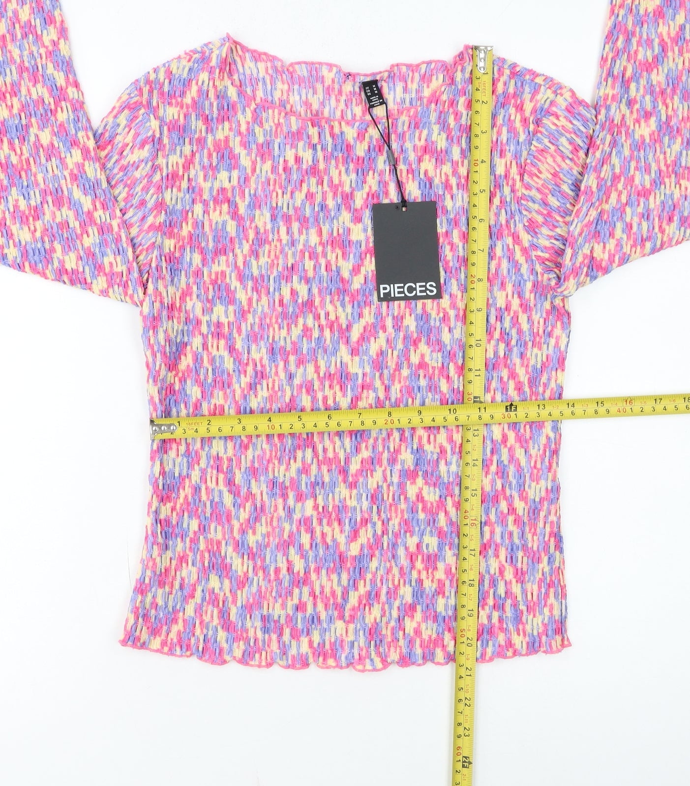 Pieces Womens Multicoloured Cropped Long Sleeve Slim Fit Blouse M