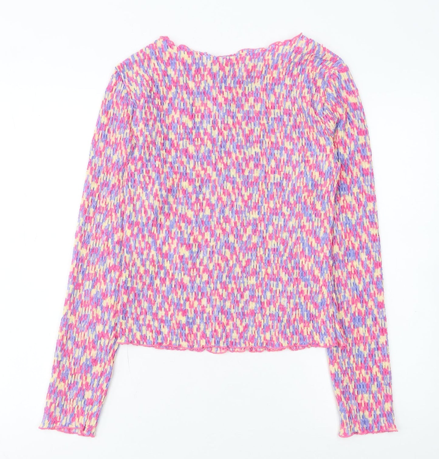 Pieces Womens Multicoloured Cropped Long Sleeve Slim Fit Blouse M