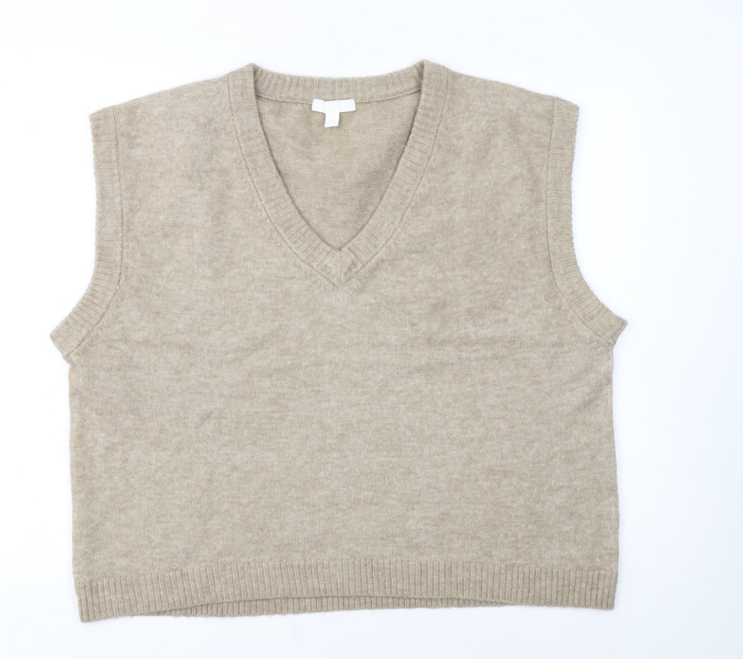 H&M Women Beige V-Neck Knit Sleeveless Vest Jumper Size M