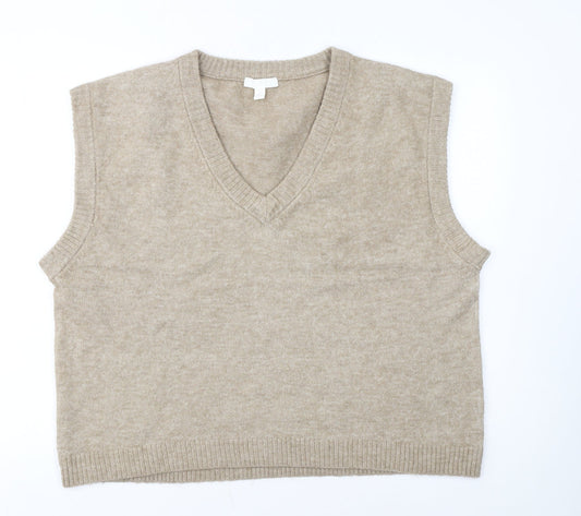 H&M Women Beige V-Neck Knit Sleeveless Vest Jumper Size M