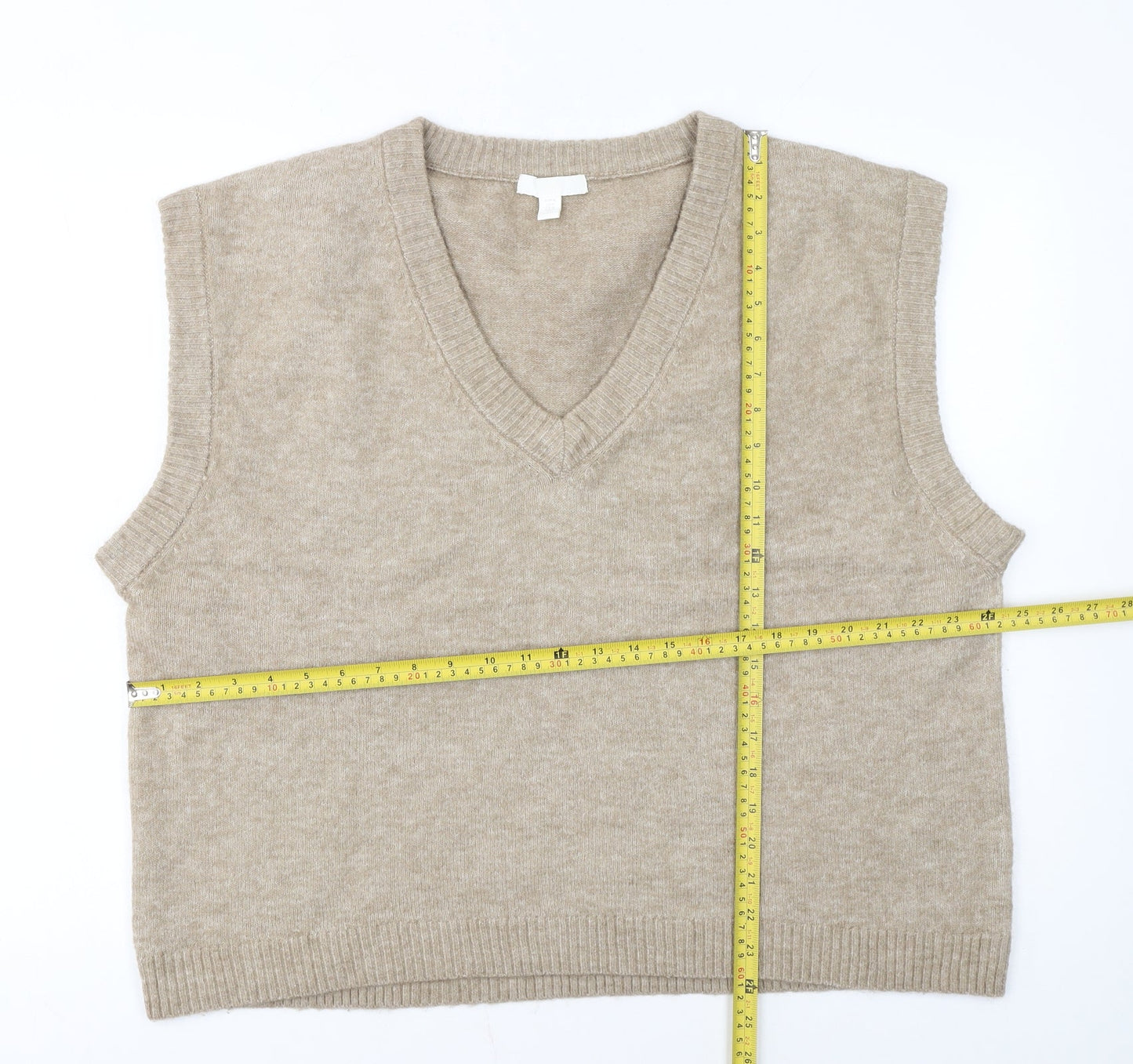 H&M Women Beige V-Neck Knit Sleeveless Vest Jumper Size M
