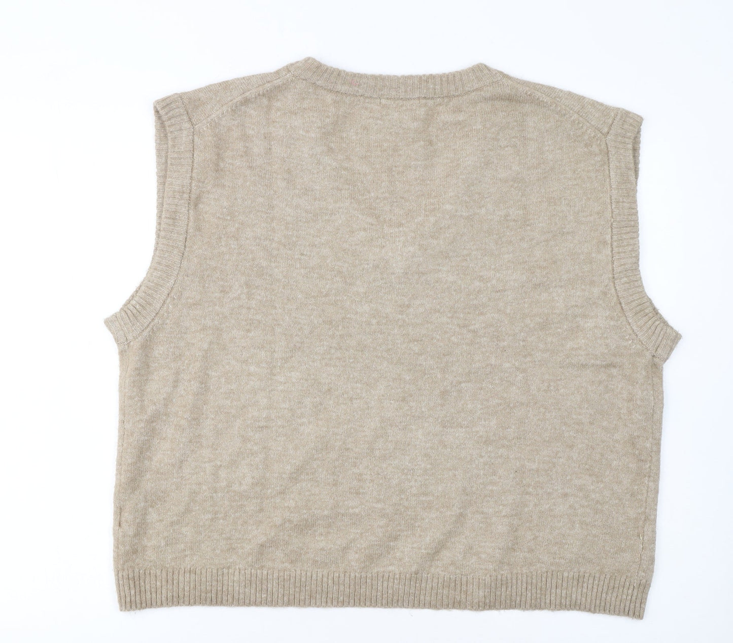 H&M Women Beige V-Neck Knit Sleeveless Vest Jumper Size M