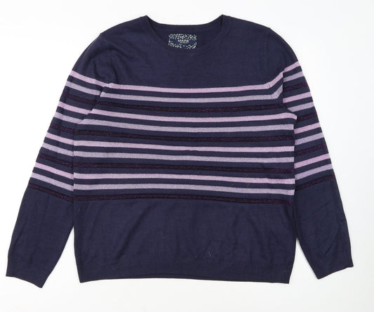 Maine New England Womens Blue Stripe Crew Neck Jumper Size 16
