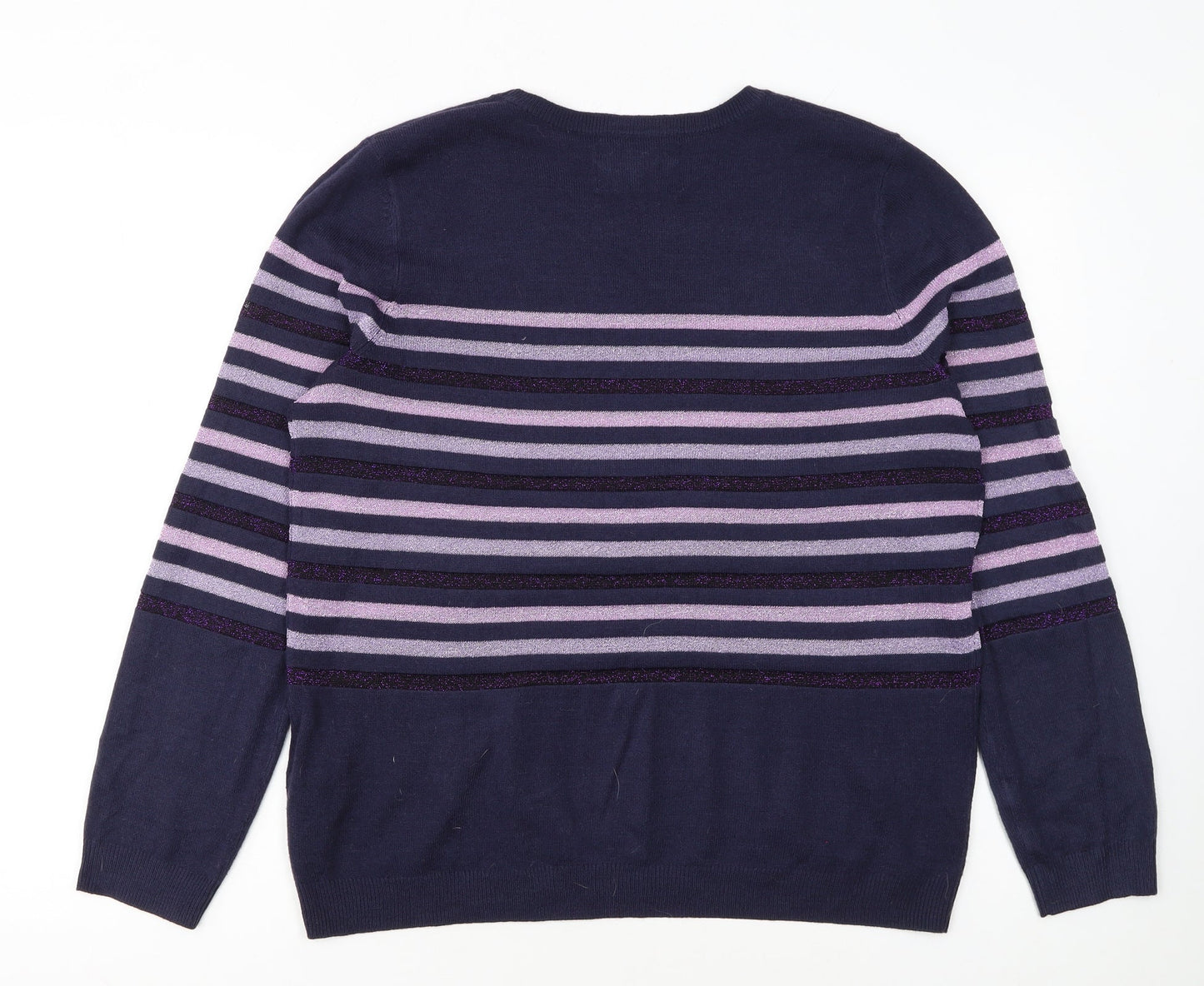Maine New England Womens Blue Stripe Crew Neck Jumper Size 16