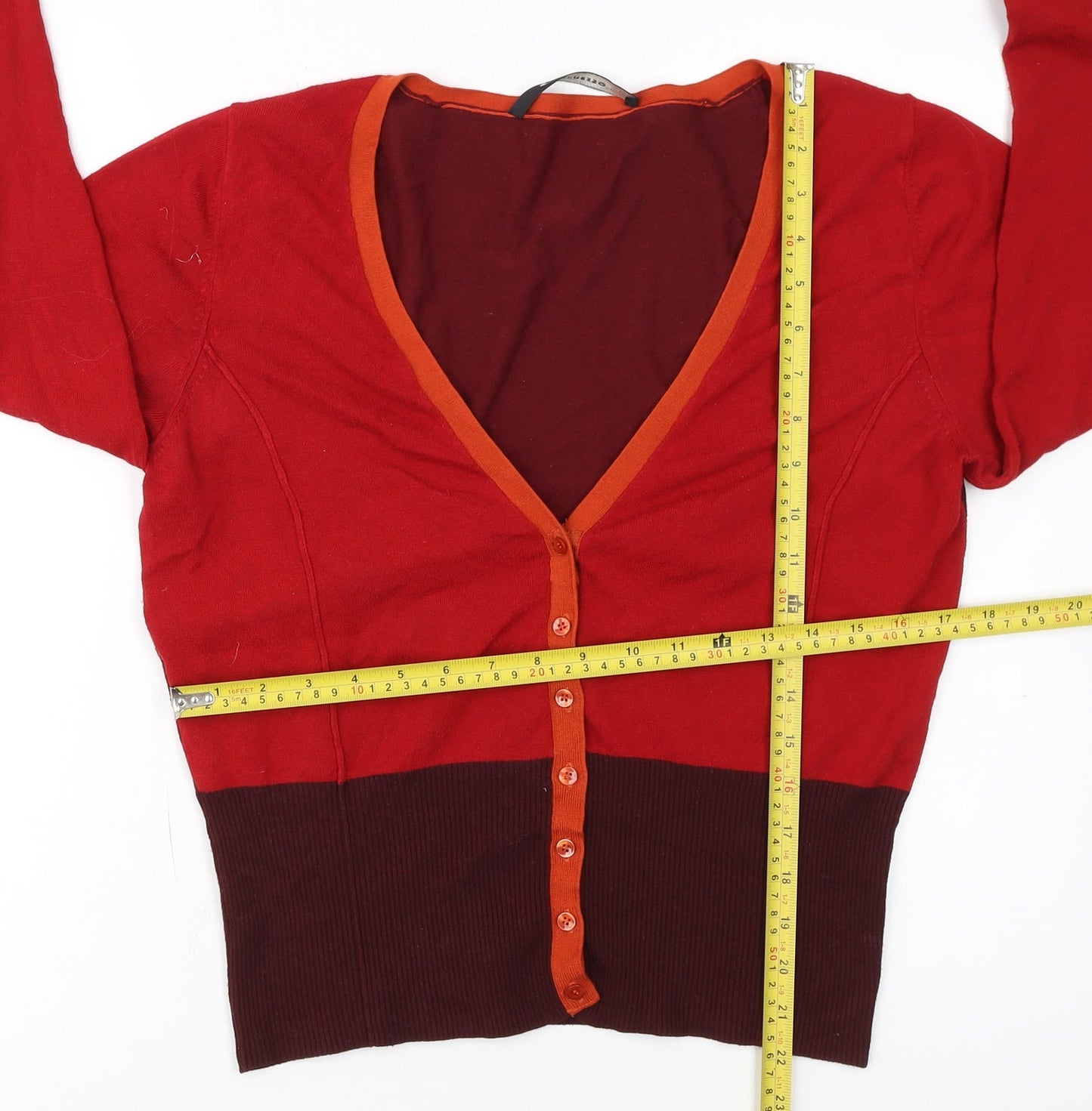 Expresso Womens Red V-Neck Long Sleeve Slim Cardigan L