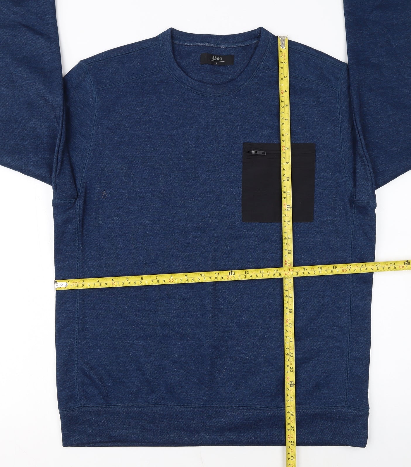 Matalan Mens Blue Pullover Sweatshirt Large Crew Neck Fleece Zip Pocket