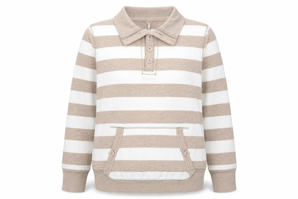 Marks & Spencer Women Beige Striped Henley Sweatshirt UK 10 Cotton