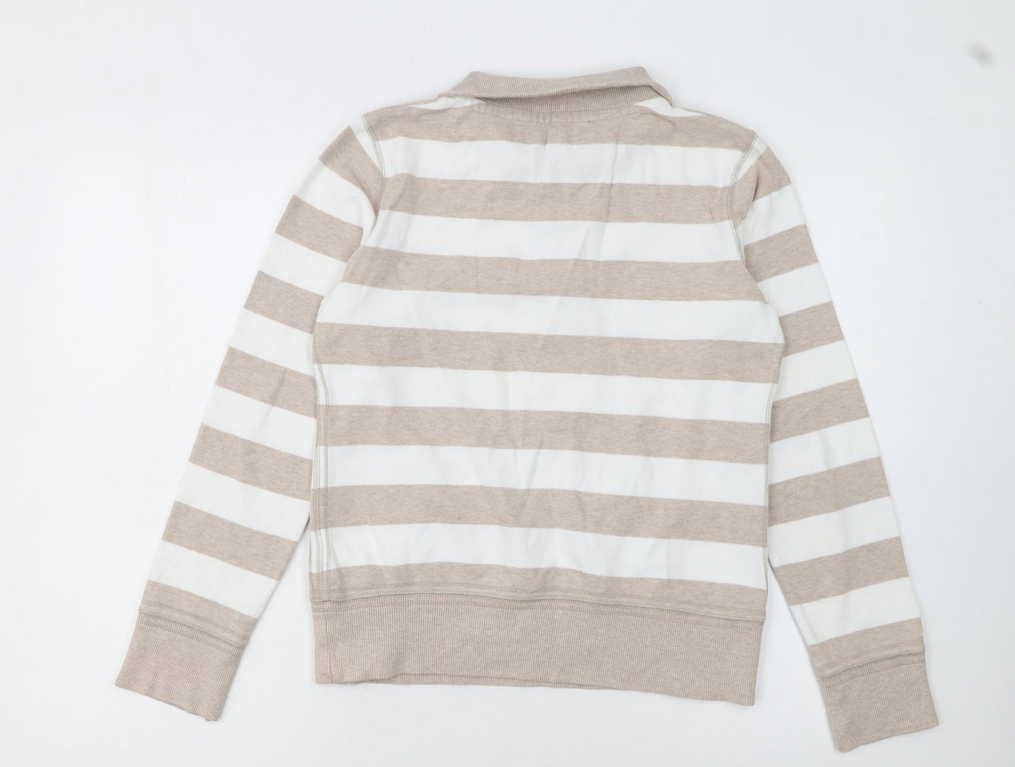 Marks and Spencer Women Beige Striped Henley Sweatshirt UK 10 Cotton
