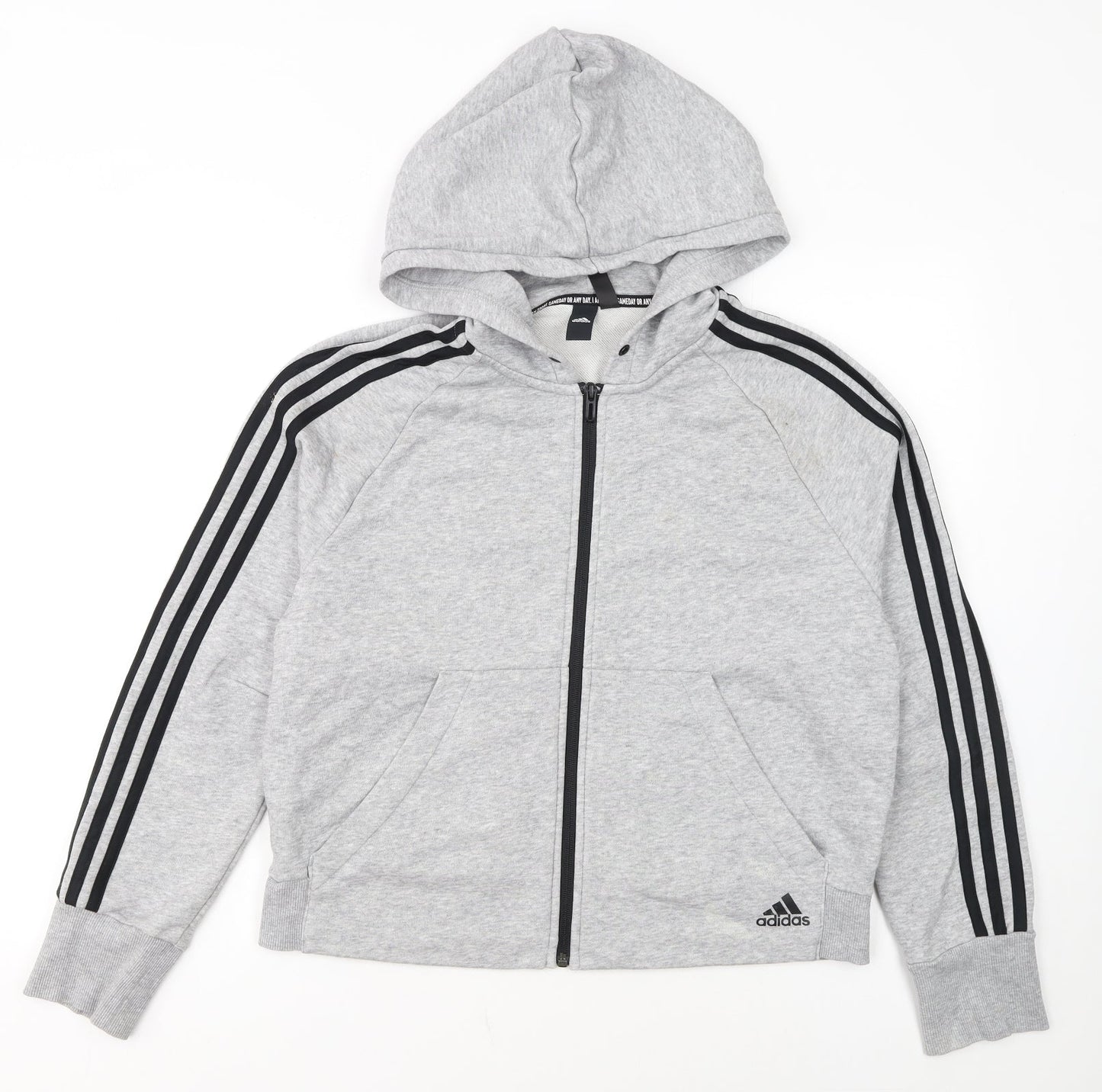 Adidas Womens Grey Full Zip Hoodie M 12-14 Hooded Sweatshirt