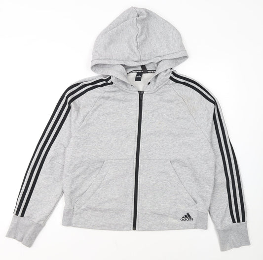 Adidas Womens Grey Full Zip Hoodie M 12-14 Hooded Sweatshirt