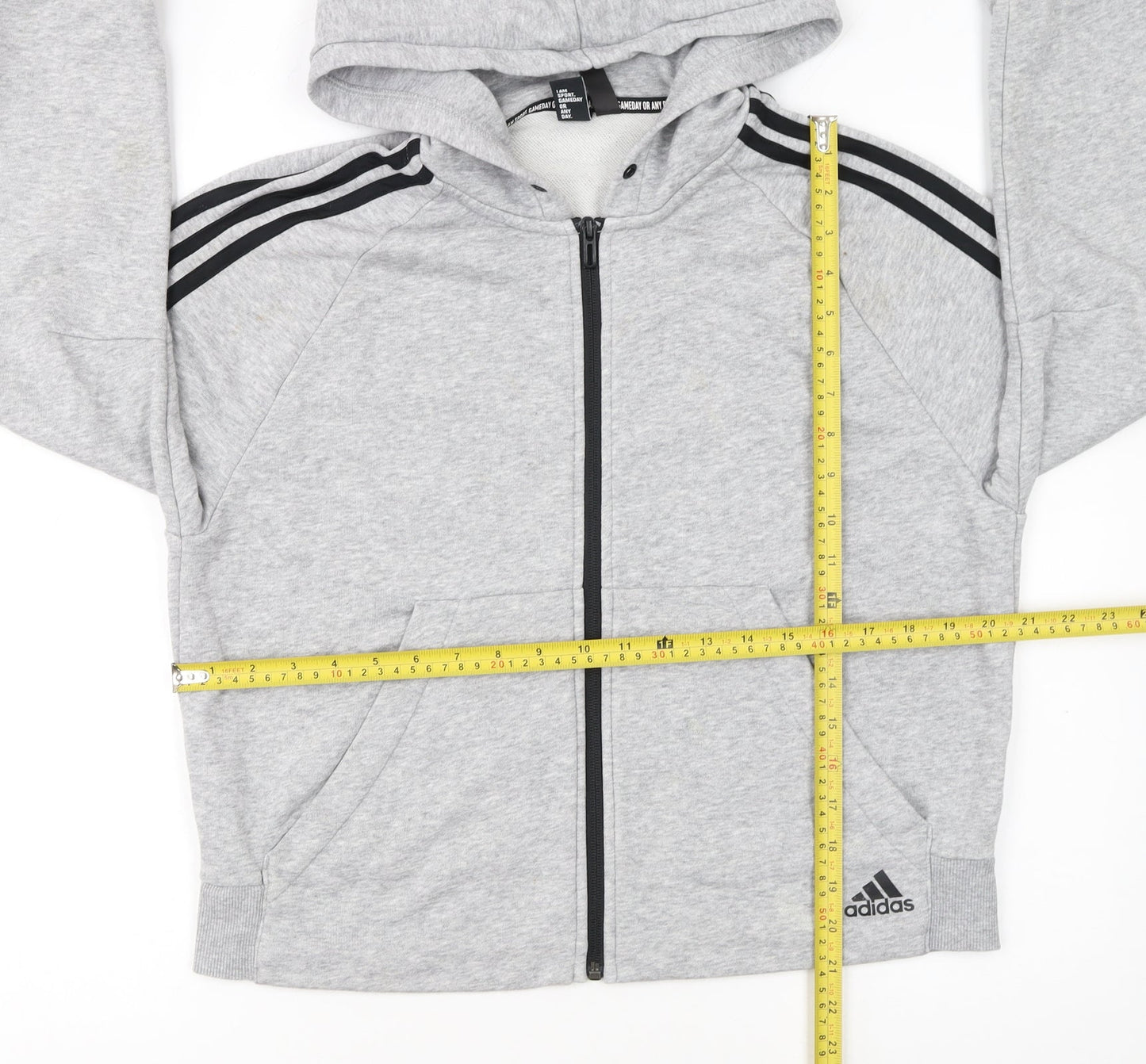 Adidas Womens Grey Full Zip Hoodie M 12-14 Hooded Sweatshirt
