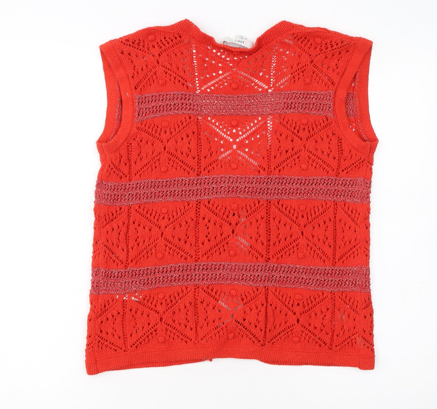 Marks and Spencer Women Red Crochet Open Knit Tassel Vest S