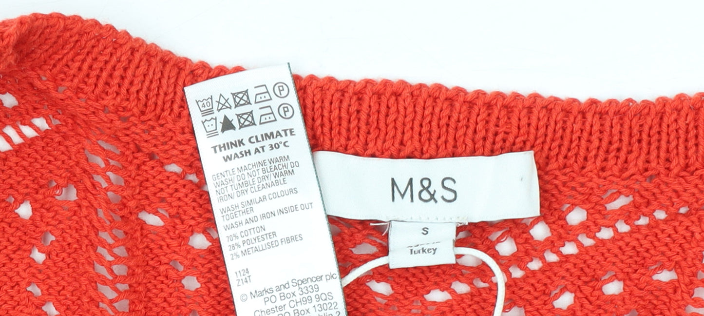 Marks and Spencer Women Red Crochet Open Knit Tassel Vest S