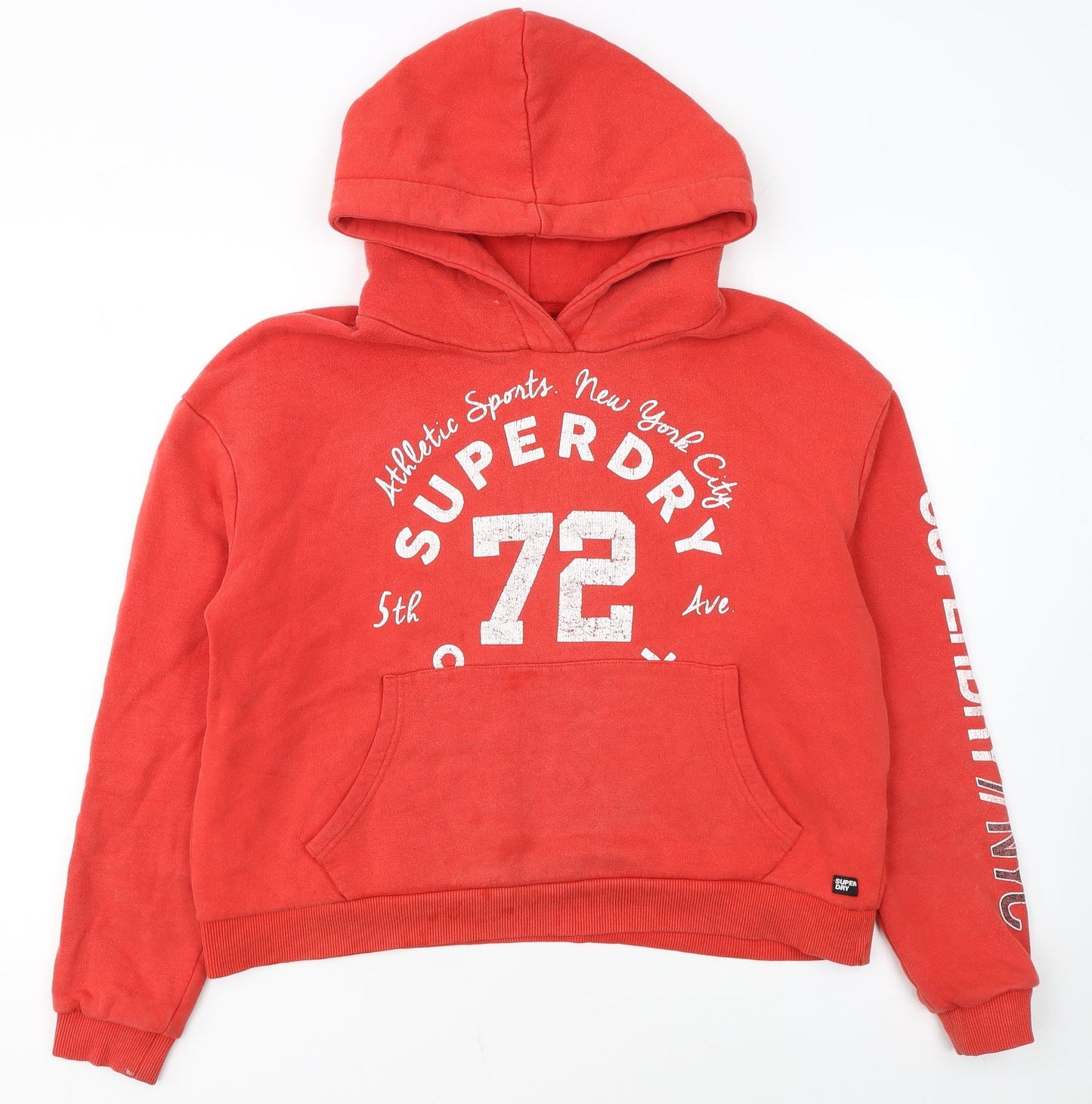 Superdry Womens Red Pullover Hoodie Medium Logo Print Casual