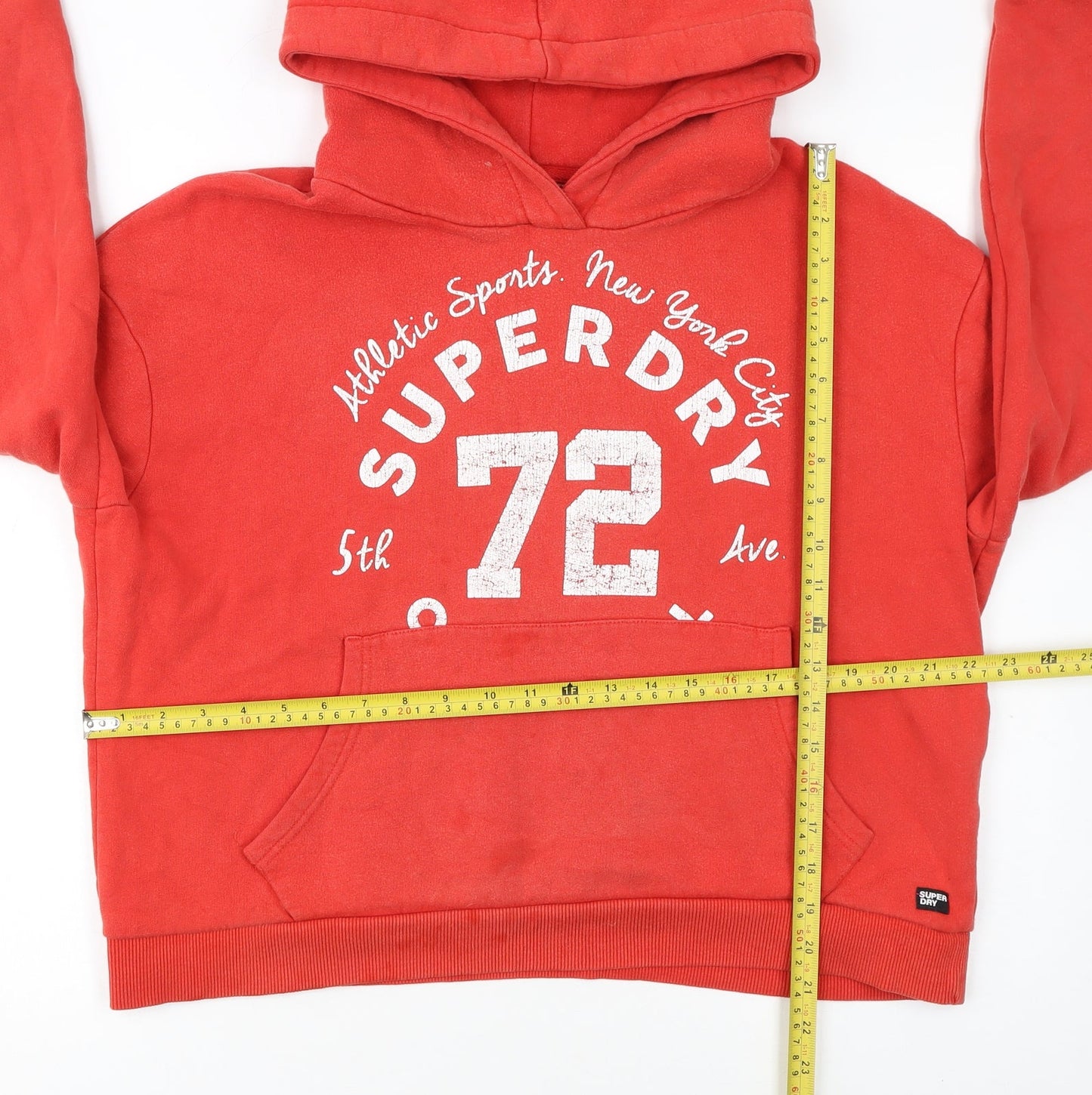 Superdry Womens Red Pullover Hoodie Medium Logo Print Casual