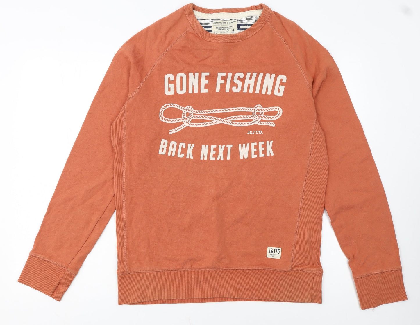 Jack & Jones Men's Orange Crew Neck Pullover Sweatshirt L Graphic Print